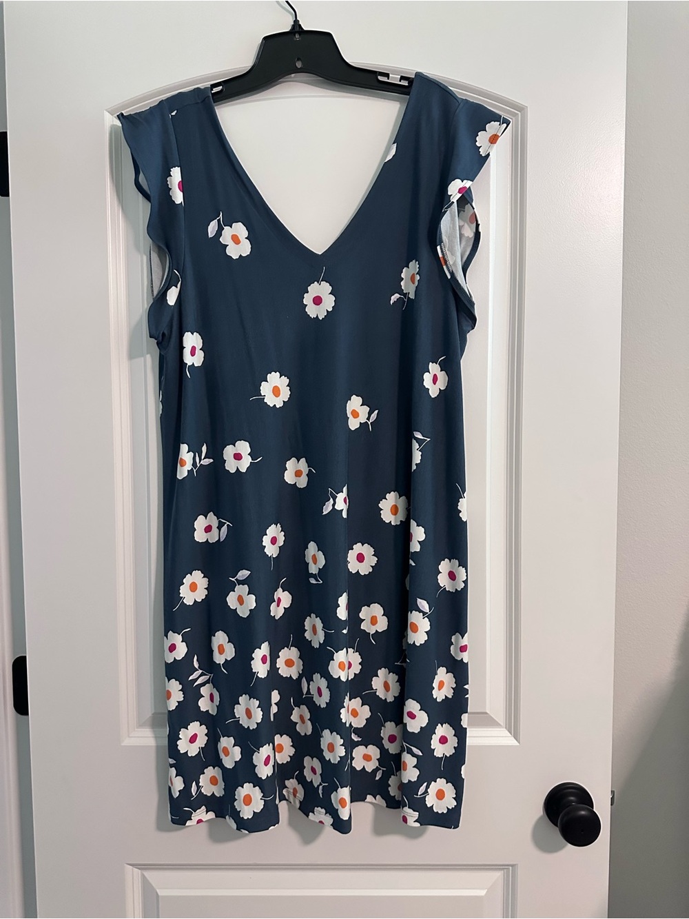 LOFT Navy Floral V-Neck Mini Dress